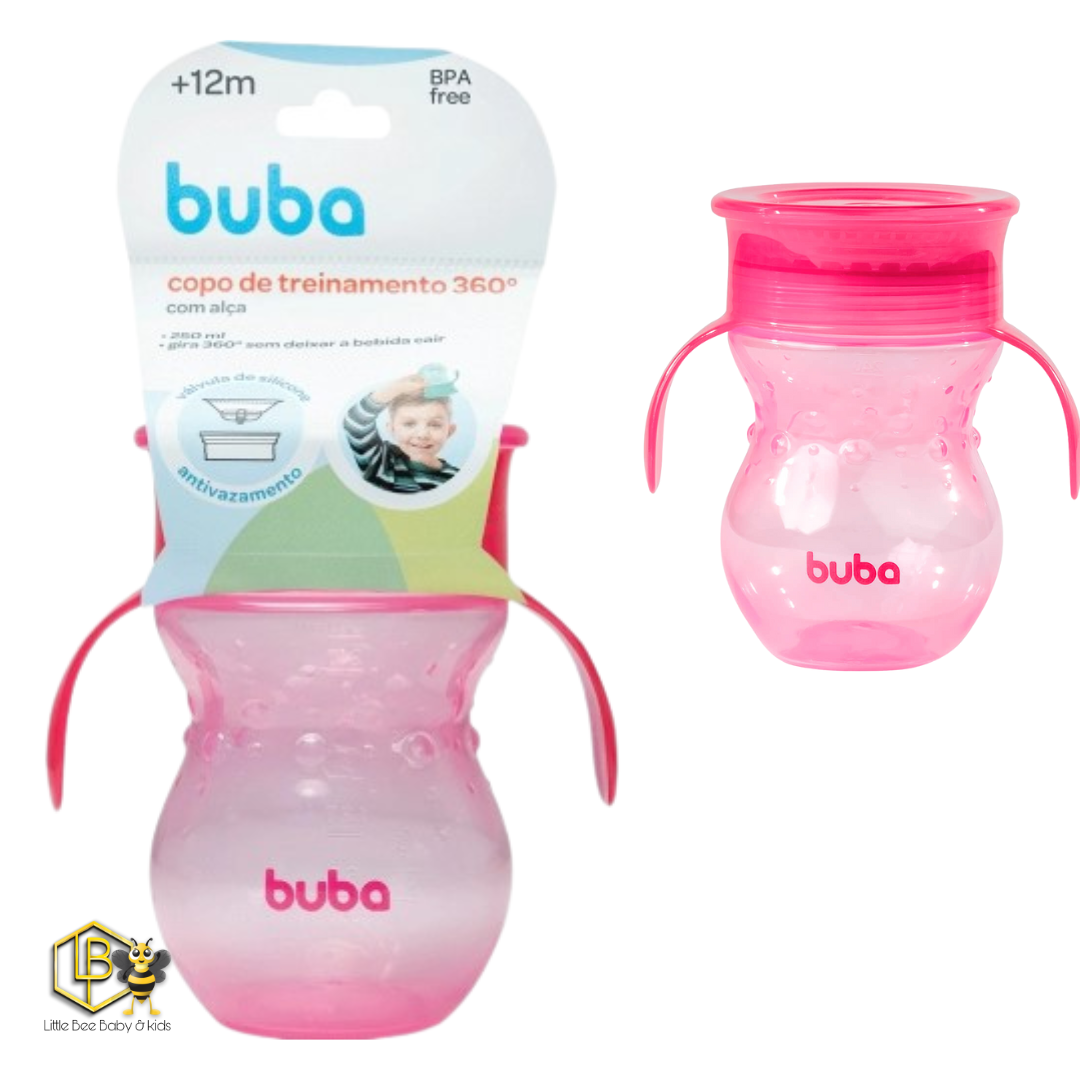 Copo de Treinamento 360° Buba Antivazamento com Alças Rosa 210ml - Pequenos  Travessos